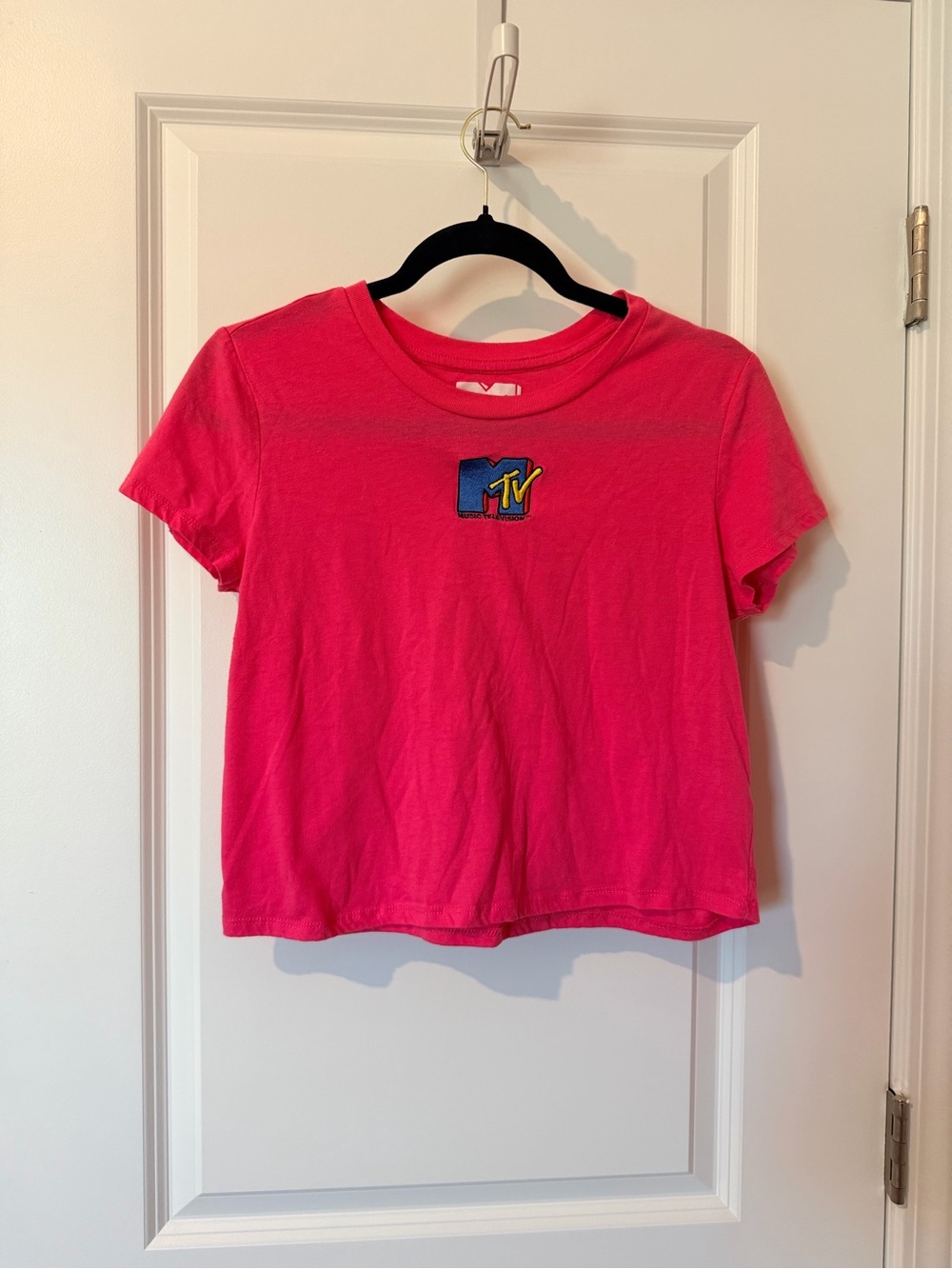MTV Hot Pink Cropped Logo Tee